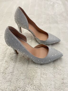 BCBG Women's Crystal Embellished Pointed Toe Pumps - Light Gray